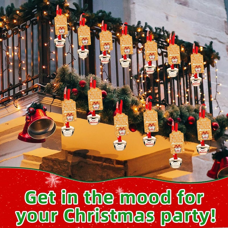 LUYI 60 Sets Christmas Bells Decor Christmas Believe Bell Ornaments Bulk Polar Express Bell Decorations Xmas Party Gifts Favors Tags Silver Sleigh Jingle Bells for Christmas Tree Decoration(1.6 Inch) - Image 4